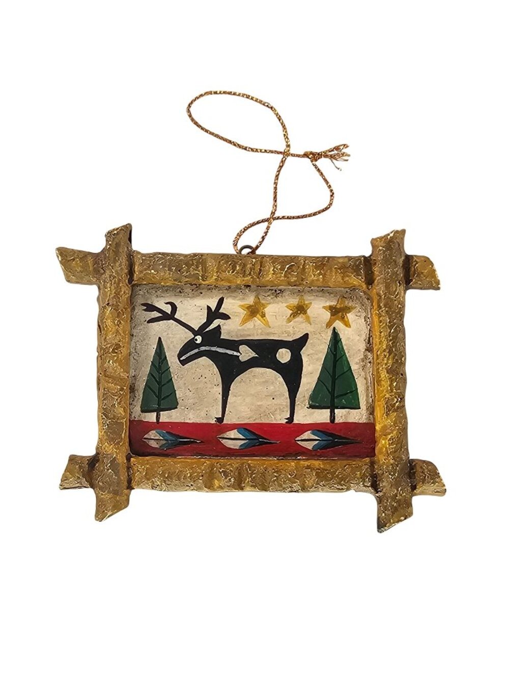 House Of Hatten 1991 December Sky Spirit Folk Art Reindeer Ornament Rustic Frame